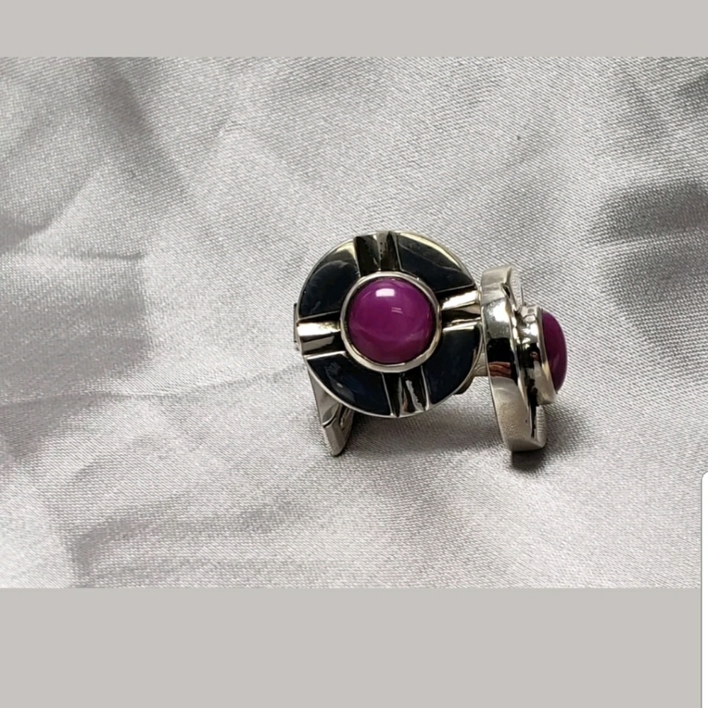 Sterling silver cufflinks, star ruby ,bezel set